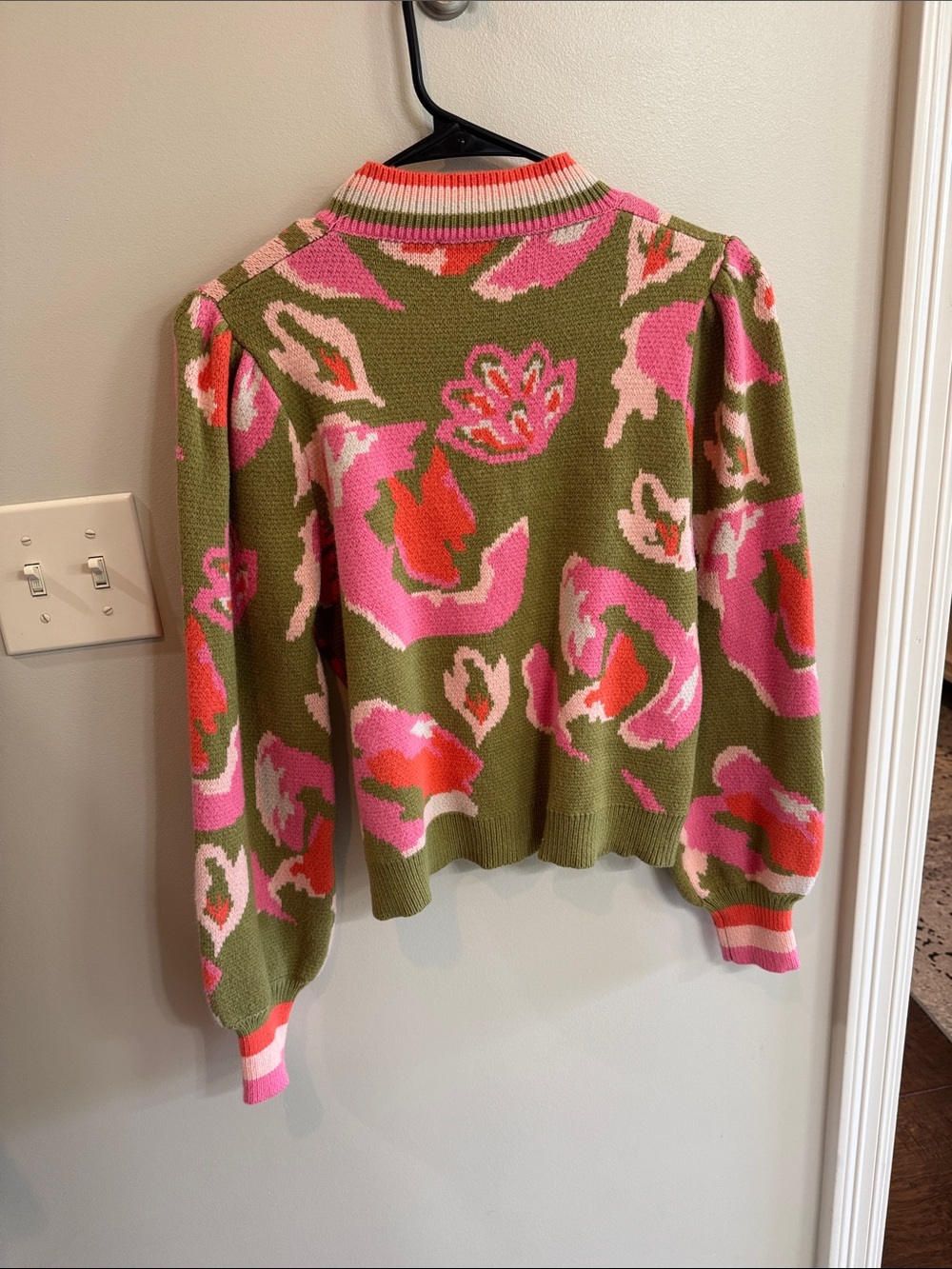 THML Olive Green Sweater with Pink & Coral Floral Pattern - Picture 4 of 4